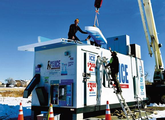 Twice the Ice, Twice Pure Water station, owned and operated by Jarrod and DeAnna Power, prepares for opening day in the Greenhorn Valley. Photo by Shirley Pigg