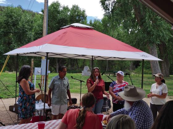 (L-R) Regina Maestri, Pueblo City Council; Eppie Griego, Pueblo County Commissioner; Kala Beauvais Pueblo District Attorney candidate; Kim Swearingen, candidate for State Representative District 46; Paula McPheeters, candidate for Pueblo County Commissioner attended the Paula for Pueblo BBQ. Photo by Shirley Pigg