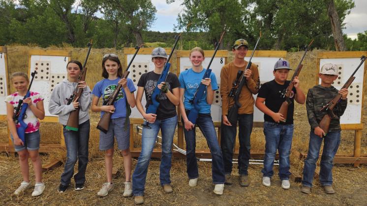 .22 Rifle Shooters, L-R: Lucy Chandler, Kimmie Power, Lena Chander, Clara Chandler, Molly Chandler, Zack Mansfield, Tommy Hart, Bryer Power. Not pictured: Estella Pearson. Courtesy Photo