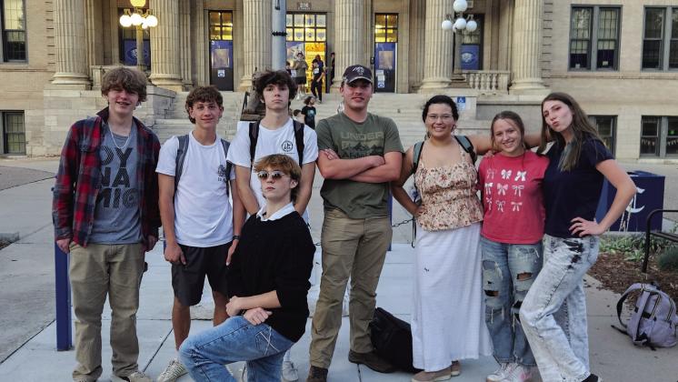 The 2025 RHS Knowledge Bowl team: standing, L-R: Avery Koons, Carter Ford, Justin Siudyla, Mathius Lorenz, Marie Martinez, Kaci Ford, Miriam Peterson. Kneeling: Azi Moore Courtesy Photo