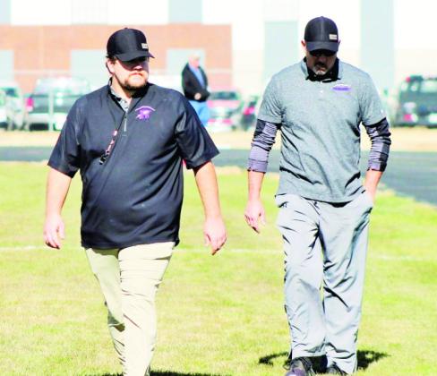 Assistant Coach Matt Graber and Head Coach Conner Pigg take the field in a playoff game against Yuma. Courtesy Photo