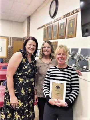 Craver Principal Jody Pool, with Jayme Graham, Education Instructional Aide at Craver Middle School, and award-winning teacher Erin Sonnleitner (L-R).