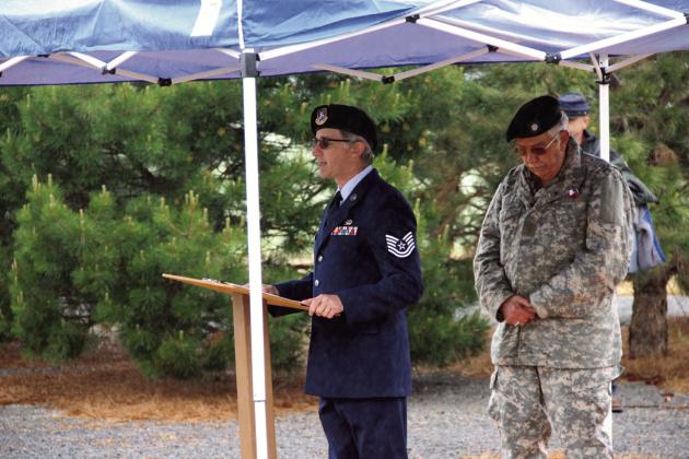 Lt. Col. Fred Ettleman (R) at a recent Memorial Day service held at the Colorado City Cemetery. Greenhorn Valley View Archive Photo