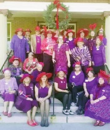 The Greenhorn Valley Red Hats pose on the steps of The Abriendo Inn while enjoying their annual Christmas Party. Courtesy Photo