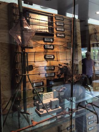Barbed-wire and antiqe bottle display for public viewing at the Susan Kalman Peaks to Prairie Community Center October 9 event. Courtesy Photo
