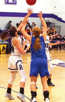 Another night, another big win for the Lady T-Bolts on Friday, Jan. 21 with a 63-15 win against the Las Animas Trojans during a home conference game. Rye is 11-0 overall. Senior Gracie Graham #30 came away with 3 assists, 3 rebounds and 4 steals on Friday. Photo by Sue Barcus