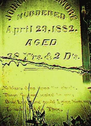 This closeup of the headstone for John Gallemore is clearly marked “Murdered” as his death resulted from injuries sustained during an argument with Charles R. Keele. Courtesy Photo