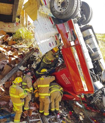 Numerous emergency services responded to a fatal accident on I-25 Friday. Courtesy Photo