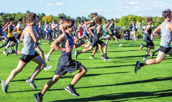Photo by Sue Barcus Runner Mason Ford starting his run with six other teams at the Pueblo City/County Championships on Wed., Oct. 13. Ford finished in 18th for Rye at 21:40.90.