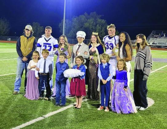 2023 RHS Homecoming Court: Back row (L-R) : Kade Payne (last year's king), Codah Graber, Brooke Panter, Mason Ford (king), Kendall Himmelberg (Queen), Caleb Hurne, Jordan Holgerson, Sydney Griffith (last year's queen) Bottom row (L-R): Camryn Dockter, Raleigh Ewing, James Rothchild, Hazel, Ford, Daniel Goins, Dara Taylor Courtesy Photo