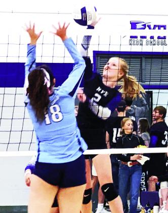 Leah Peterson scores a point against Trinidad. Rye won the Trinidad 3-0 in a tournament hosted by Rye High School. Photo by Deb Straub