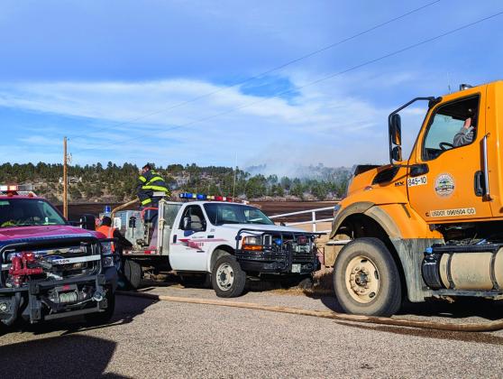 Forty firefighters from eight agencies assist with the Old San Isabel Road Fire during high winds on Monday. Courtesy of Pueblo County Sheriff”s Office