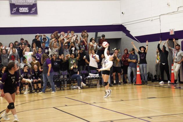 BEST PHOTOGRAPH RUNNER-UP- 2022 Fourth Quarter Review, by Kacie Anglin. Rye High School’s Kacie Anglin captured the home town spirit at a 2022 volleyball match. Photo by Kacie Anglin