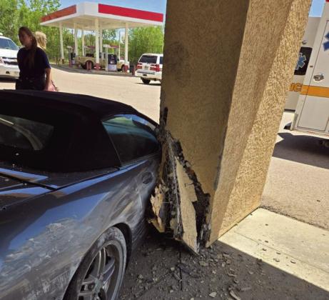 Accident causing damage at the Valley Market entryway on May 31 resulted in no injuries. Courtesy Photo