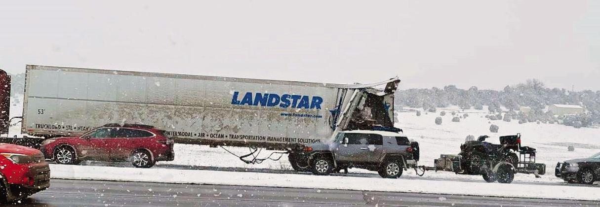 The northbound lanes of I-25 between Abbey Road and Burnt Mill Road were a series of one accident after another Sunday afternoon. Courtesy Photo