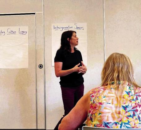 Valley First Executive Director Misty Sprague explains what subjects the organization is needing input from the focus group on. Photo by Shirley Pigg