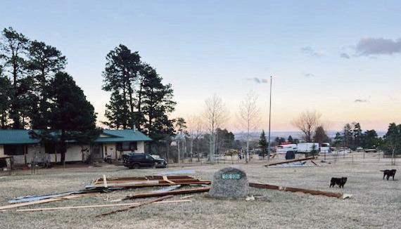 In the eerie aftermath of a tornado last Wednesday, a barn roof was found to be lifted off it’s structure on Singer Lane and deposited over a quarter of a mile away on Park Road. Photo Courtesy of Bryan Boyer
