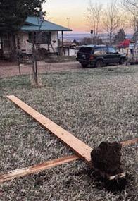 A 2x4 was driven several feet into the ground by the tornado strength wind in Rye. Photo Courtesy of Bryan Boyer