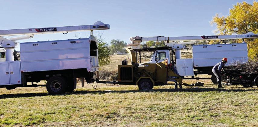 San Isabel Electric provided equipment and volunteers to mulch tree branches. Photo by Shirley Pigg