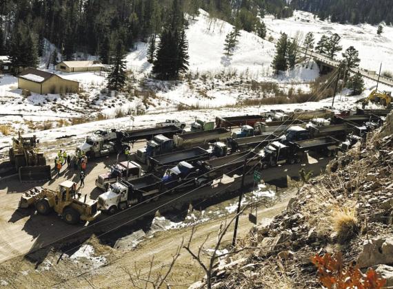 CDOT crews, Langston Concrete, and other subcontractors joined forces to quickly haul away the tremendous amounts of rock. Courtesy Photo