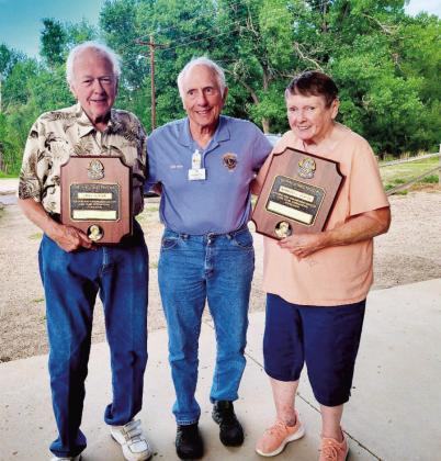 Past Council Chair Bob Selle (center) presents the Melvin Jones Fellowship Awards to Colorado City/Rye Lions Jimmie Porter and Barbara Heaton. Courtesy Photo
