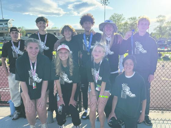 Rye High School State track team back row(L-R) Enoch Farney, Chase Daniel, Carter Ford, Isaiah Guzman, Damien Pacheco, David Maroney; front row left to right(L-R Madison Heasley, Aisha Farney, Kayla Himmelberg, Taya Hutcheson Courtesy Photo