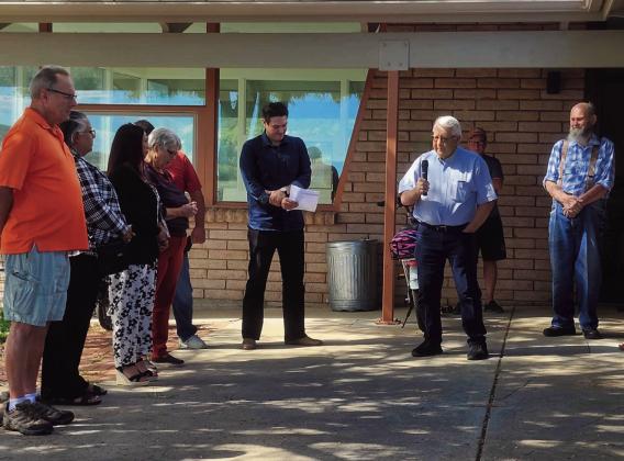 Harry Hochstetler, whom Commissioner Lucero credits with alerting him to the need for Pueblo County assistance at the Susan Kalman Peaks to Prairie Community Center, took a moment to explain how the project started. Photo by Shirley Pigg