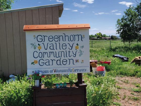 This snazzy sign welcomes guests to the Greenhorn Valley Community Garden Photo by Shirley Pigg