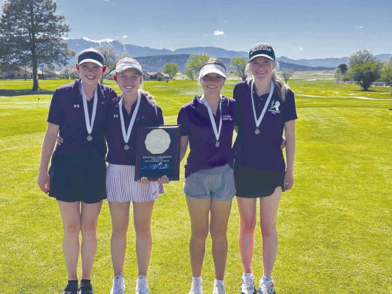 RHS Golf team members (R-L) Kelsy Stribling, Kenzie Nielsen, Gloriana Ruiz, and Olivia Donlon are Regional Champions, and headed to state next Monday and Tuesday at Pueblo Country Club. Courtesy Photo