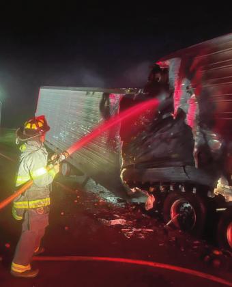 At 2334 last night the Rye Fire Protection District reported a crew was able to get a quick stop on a fully engulfed semi-truck fire full of potatoes off I25 Colorado city exit. They added, “Thank you for your patients as crews will be working to get it cleaned up in the following Photo courtesy of RFPD