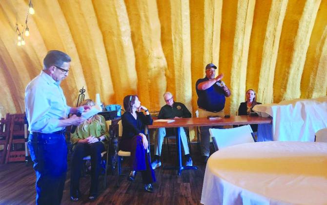 Pueblo County Commissioner Eppie Griego was joined by several other informed and influential people from various Pueblo County departments at a Town Hall meeting on April 4. Photo by Shirley Pigg