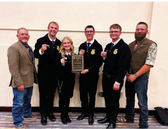The Rye Ag Sales team won individually, three silver medals, one gold medal, and an overall silver plaque for the team. (L-R) Ag Sales Team Coach, Jay Nielson, Tony Adams, Kenzie Nielson, Cody Dodge, Jesse Huskins, and RHS Ag sciences teacher and FFA Advisor Ethan Beeman Courtesy Photo
