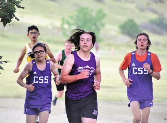 Rye High School boys varsity runner Colton Hendricksen sets a strong pace during the cross country meet on Tues. Sept. 28th at Greenhorn Valley Park in Colorado City. Photo by Emily Colton