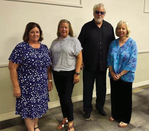 Congratulating the following honorees: Felicity Holloway (R)- Teacher, Rye High School - 32 years, Lisa Asbury (L) - Principal, Rye Elementary School - 31 years, Dianna Stanley - Teacher, Vineland Middle School - 29 years, David Gouge - Library Tech, Vineland Elementary School - 25 years Courtesy Photo