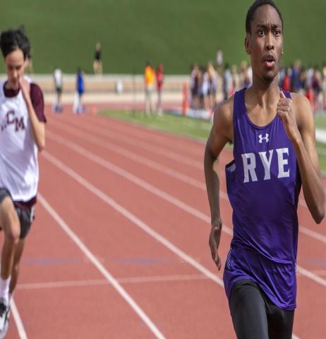 Rye’s track team came face to face with 22 other schools at the CSU Pueblo Thunderstorm Invite on April 9. Lee Miller propelling himself across finish line in the 100-meter dash. His time for that flight was 12.65. He also ran the 400-meter dash with a time of 58.30. Photo by Sue Barcus