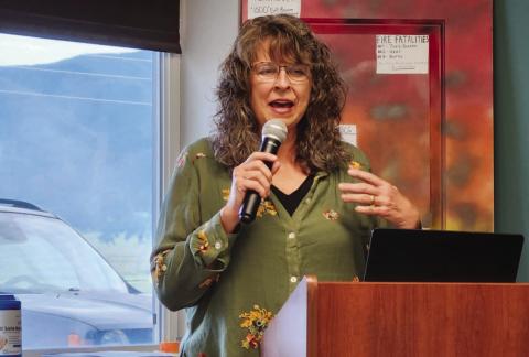 Beulah resident Greta Hanson Maurer spoke about the history of horses and equestrians in the Beulah area Photo by Shirley Pigg
