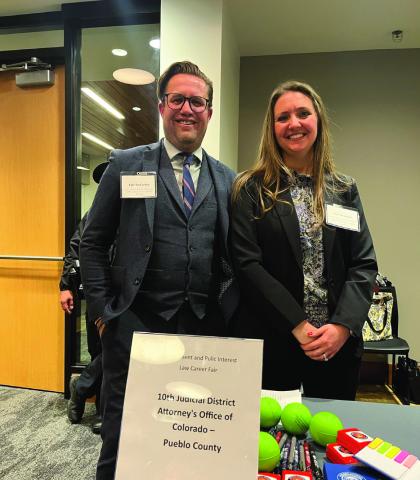 District Attorney Beauvais &amp; Chief Trial Deputy McCarthy at CU-DU Career Fair last year. Courtesy Photo