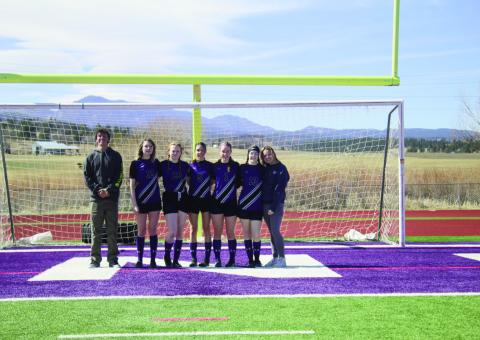 The Rye High School Soccer Team Seniors (L to R) 11th grade manager Colton Chasteen, 12th grade Kayla Pollock, 12th grade Kaitlyn Taylor, 12th grade Brianna Prichard, 12th grade Rachel Moats, 12th grade Cadence Agee (no longer on the team), 11th grade manager Autumn Quillen Courtesy Photo