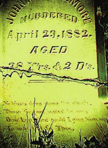 This closeup of the headstone for John Gallemore is clearly marked “Murdered” as his death resulted from injuries sustained during an argument with Charles R. Keele. Courtesy Photo