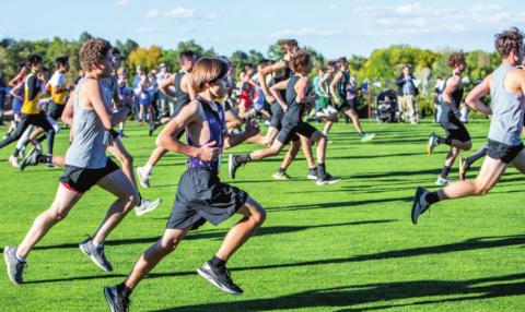 Photo by Sue Barcus Runner Mason Ford starting his run with six other teams at the Pueblo City/County Championships on Wed., Oct. 13. Ford finished in 18th for Rye at 21:40.90.