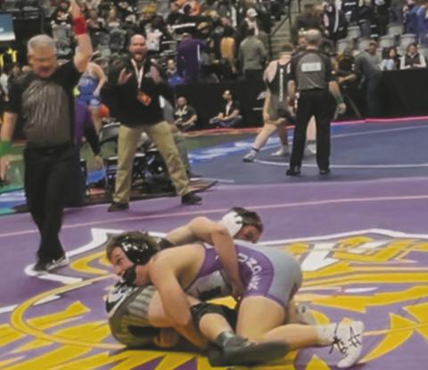 Skyler Moore works on lone Thunderbolt win at the state wrestling tournament Courtesy Photo