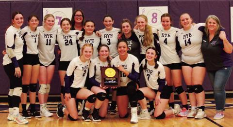 Regional Champion Volleyball team, featuring Rye Thundebolts: (bottom row) Seniors Leah Peterson, Jaklyn Newitt, Jordan Holgerson-Rahl, Kendall Himmelberg; (middle row) Seine Roy, Bella Bond, Olivia Donlon, Mylie Schauer, MacKenzie Indgjer, Kelsy Stribling, Desiree Ruiz, Hayley Newitt, Taylor Pye, Mazzy Miller, Assistant Coach Stasi Dale; and (top row) Head Coach Michele Roy. Photo courtesy of Marla Crowell