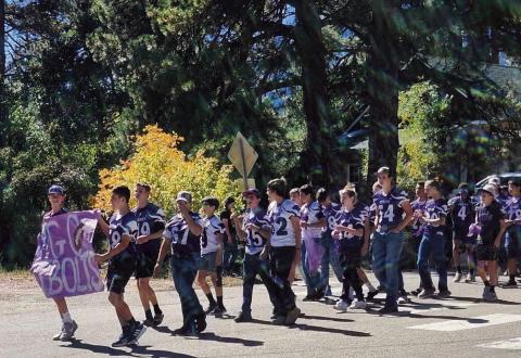 Go Bolts! The RHS football team and coaches in the Homecoming parade. Photo by Shirley Pigg