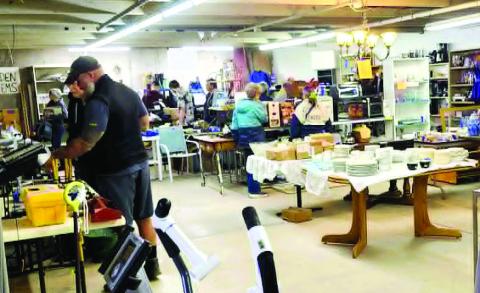 Brighter lighting and an expanded layout at the Susan Kalman Peaks to Prairie Community Center made it easier to view the items for sale at the VFC Garage Sale.. Photo by Shirley Pigg