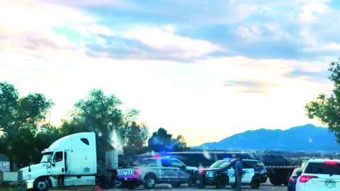 At approximately 5:45 p.m. on October 9, a semi truck became stuck across Hwy 165 while attempting to turn around at the Applewood entrance Courtesy Photo