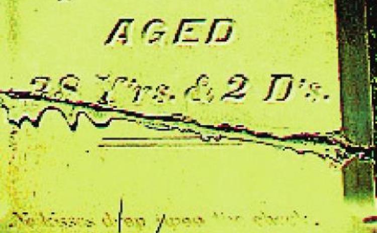 This closeup of the headstone for John Gallemore is clearly marked “Murdered” as his death resulted from injuries sustained during an argument with Charles R. Keele. Courtesy Photo