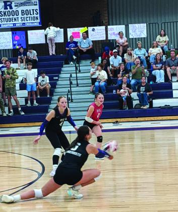 Sophomore Reese Simpson returns a volley against Las Animas. The Thunderbolt team lost a narrow 3-2 decision on the home court. Photo by Terry Kraus