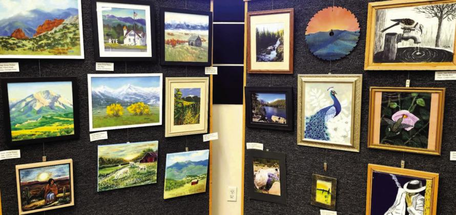 Seven local artists exhibited their work in the first rotating art show at Greenhorn Library. Photo by Shirley Pigg