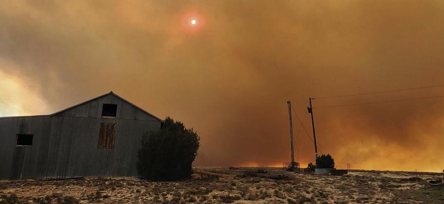 Smoke from the Aspen Acres Fire at a residence east of I-25 after a full day of uncontrolled burning, as responders waited for the wind to stop before air-support efforts could begin. Photo by Shirley PIgg