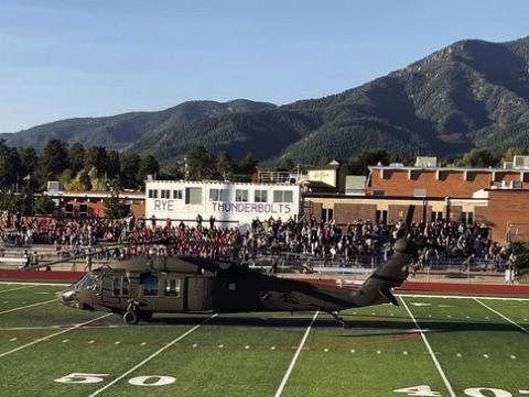 United States Army Black Hawk helicopter lands at Rye High School for Red Ribbon Week. Courtesy Photo